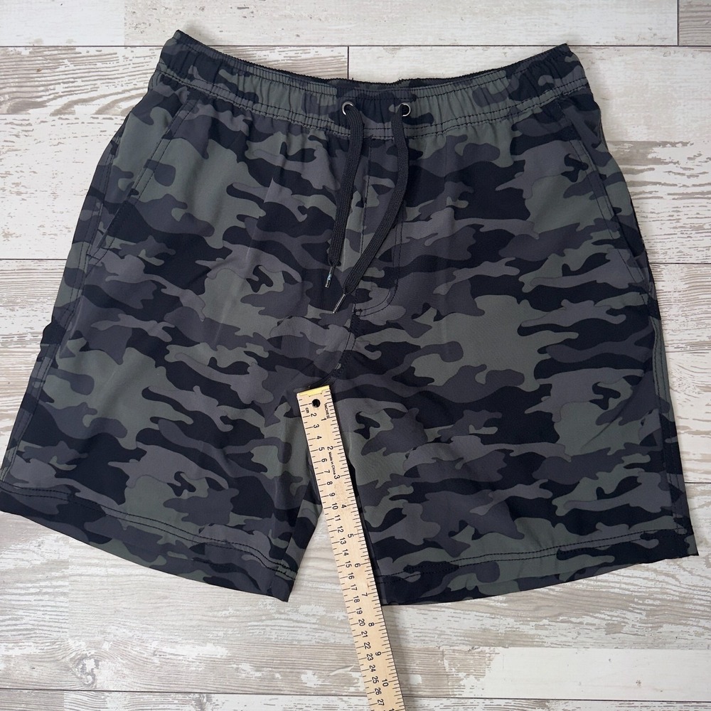 Tailor Vintage Sweatshorts Mens Medium Black Camouflage Elastic Drawstring Waist - Picture 7 of 12